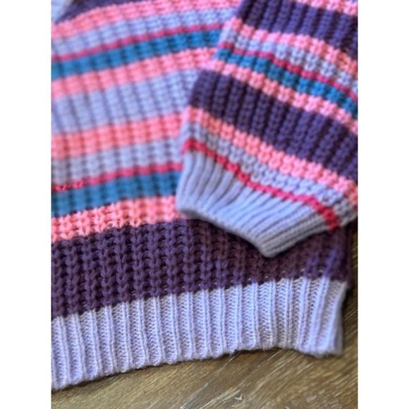 Women's Y2K Long Sleeve Sweater Round Neck Striped Pattern Drop Shoulder Sweater - Picture 3 of 4